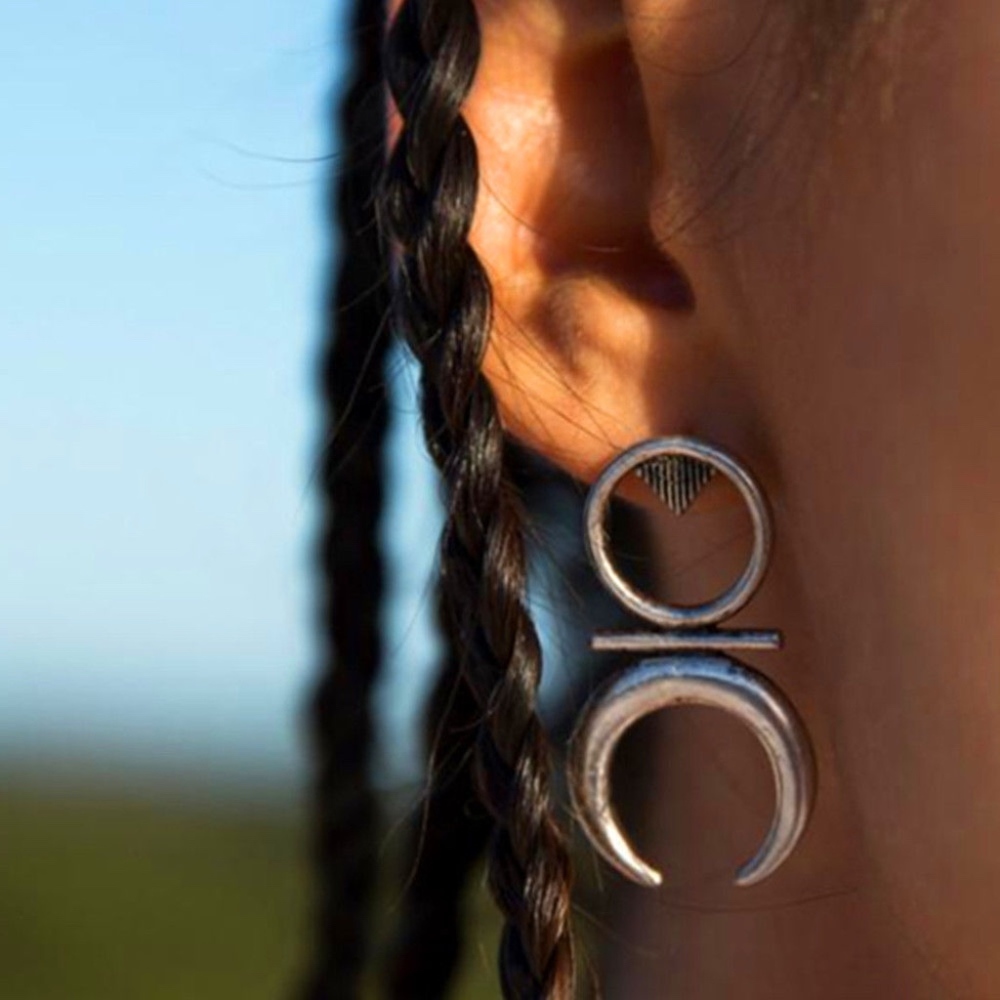 Ox Horn Boho Hoop Aged Silver Earrings